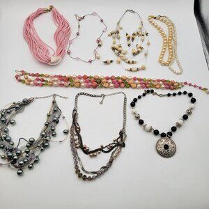 Estate Jewelry Lot of 8 Necklaces - Beaded Turbo Shell Faux Pearls -  JW069